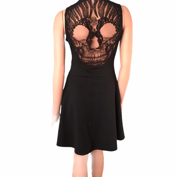 Skull Black Lace Stretch Dress Goth Halloween 6/7 - Picture 7 of 8